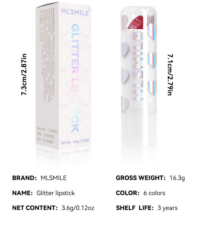 MLSMILE 6 Color Star Pearl Lipstick Moisturizing Easy To Color Fine Shimmer White Valentine's Day Lipstick Lipstick_voghion.com