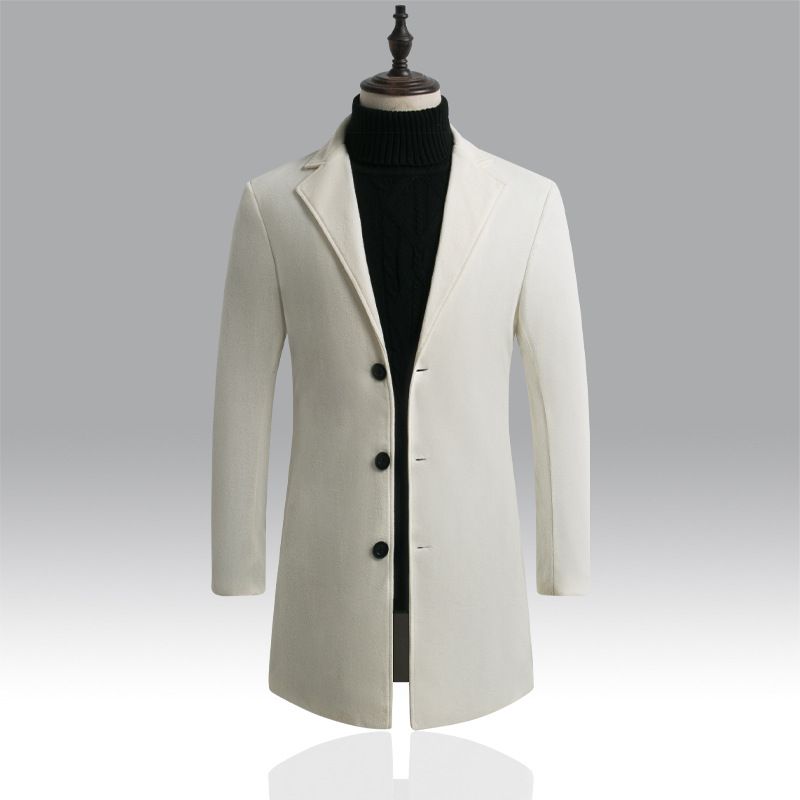 Autumn Winter New Wool Korean Style Slim Fit Mid-Length Trench Woolen Material Jacket Men's Coat_voghion.com