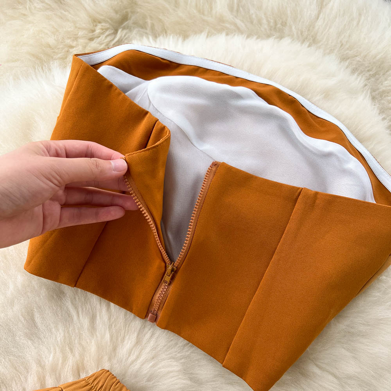 Women's Summer Contrasting Color Tube Top, Irregular Pleated Skirt, Trendy_voghion.com