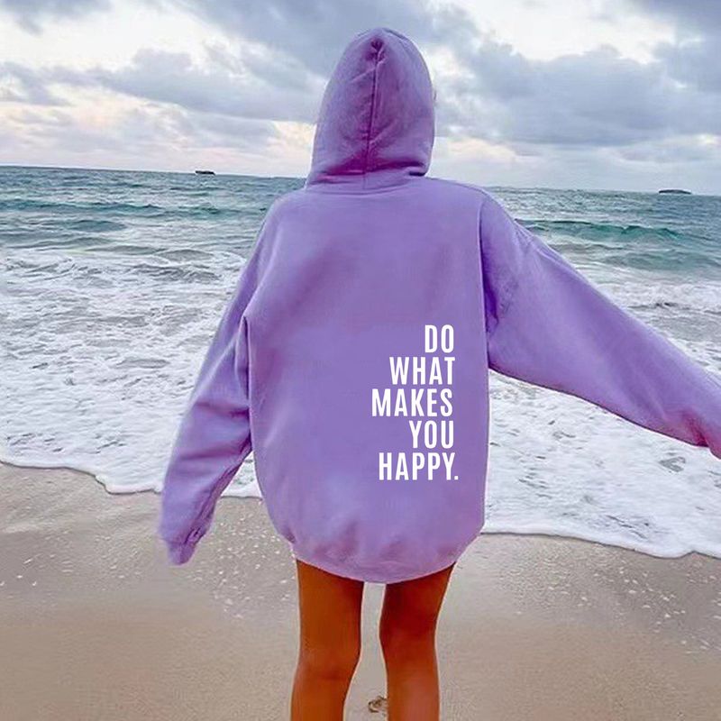Oversize-Kapuzenpullover mit überschnittenen Schultern für Damen – „Do What Makes You Happy“-Aufdruck – Streetwear-Freizeitpullover – XS bis 5XL (europäische Größen)_voghion.com