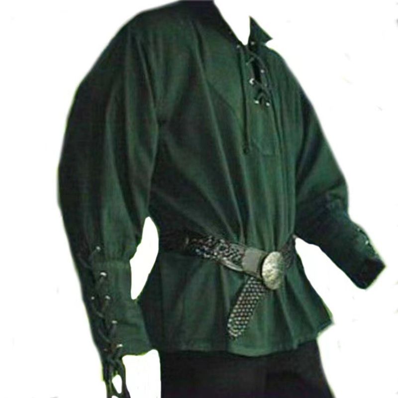 Unbeatable Quality Medieval Clothing For Men, Loose Fitting Men's Polo Shirts With Ties, Performance Costumes_voghion.com