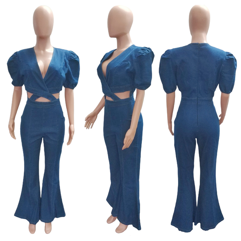 Barboteuse découpée en denim sexy et décontractée pour femmes_voghion.com