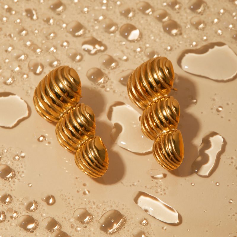 INS internet celebrity trend matching gold stainless steel peanut striped earrings with a design that does not fade as_voghion.com