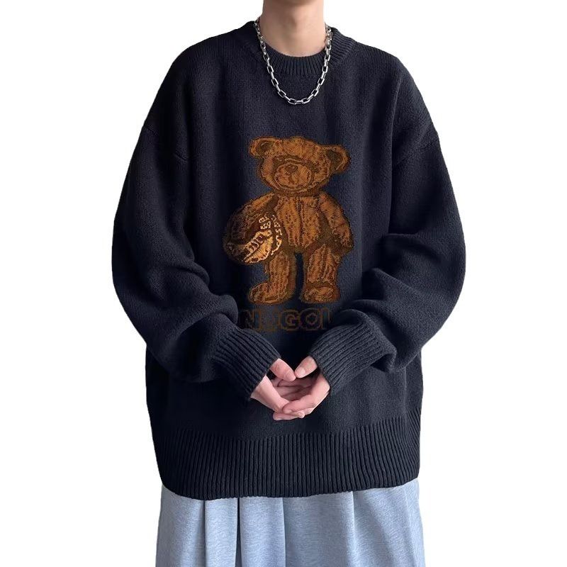 Neuer, personalisierter, trendiger Teddybär-Pullover im Retro-Stil für Männer, Herbst und Winter, locker sitzender Strickpullover für Paare_voghion.com