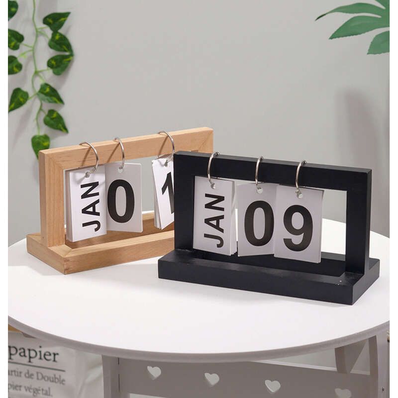 Wooden Flip Page Minimalist Home, Study, Dormitory, Desktop, Desk Perpetual Calendar, Props, Decorations,_voghion.com