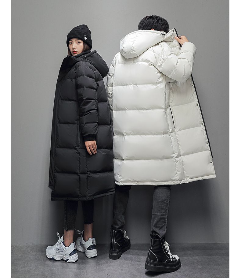 Dunjakke for menn, lang over kneet, ensfarget medium dramaskoleuniform for både menn og kvinner, tykk og varm trendy jakke_voghion.com