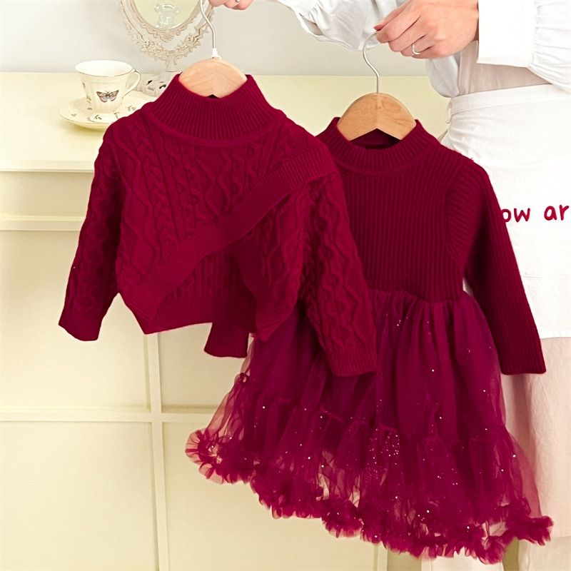 Mädchen Pullover Kleid Frühjahr Neue Stil Prinzessin Kleid Niedlich Gestrickte Tutu Rock Zwei Stück Set_voghion.com