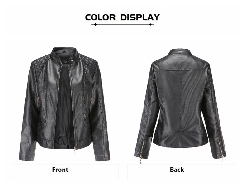 Giacca in pelle PU da donna taglie forti con colletto rialzato Giacca in pelle da donna_voghion.com