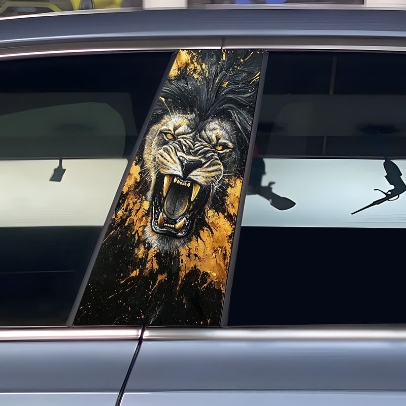 Pegatina de león dorado negro para columna central de coche, moldura de ventana, antiarañazos, personalizada, creativa, decorativa, pintada, pilar B_voghion.com