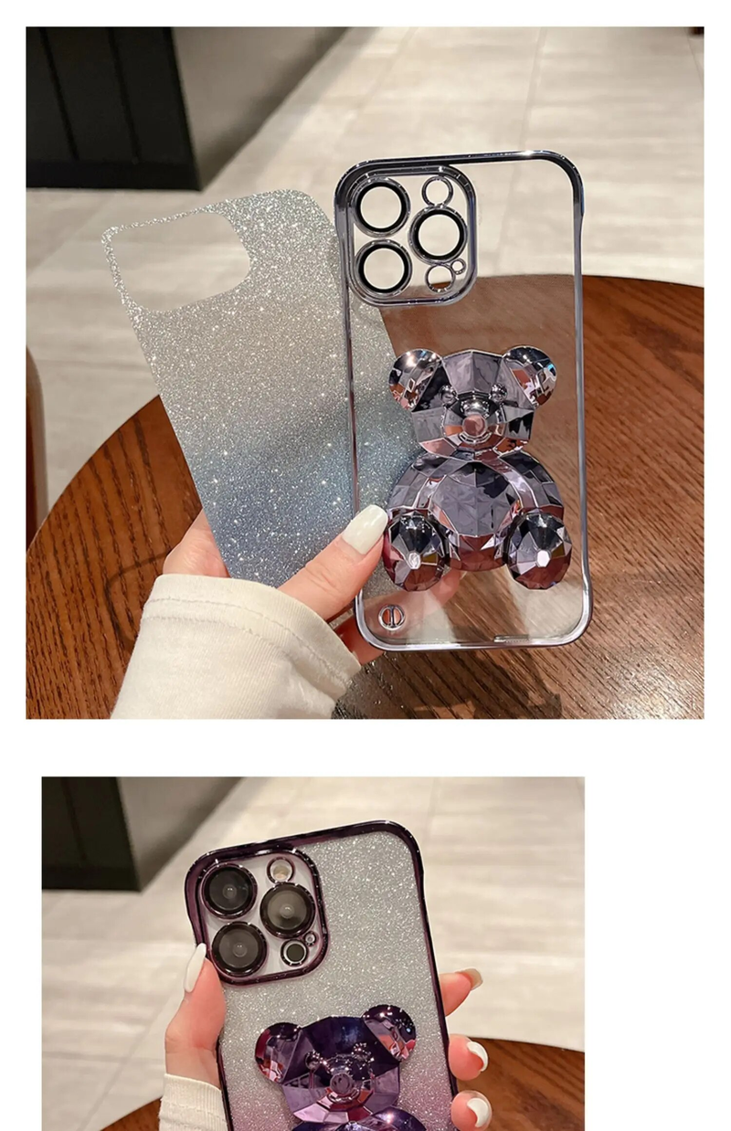 Custodie per telefoni placcate con supporto per orso e paraurti, non ingiallenti e resistenti allo sporco, per iPhone 15 14 13 12 11 Pro Max Plus + retro_voghion.com