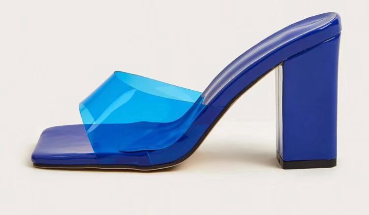 Square Head One Line High Heels Slipper Woman_voghion.com