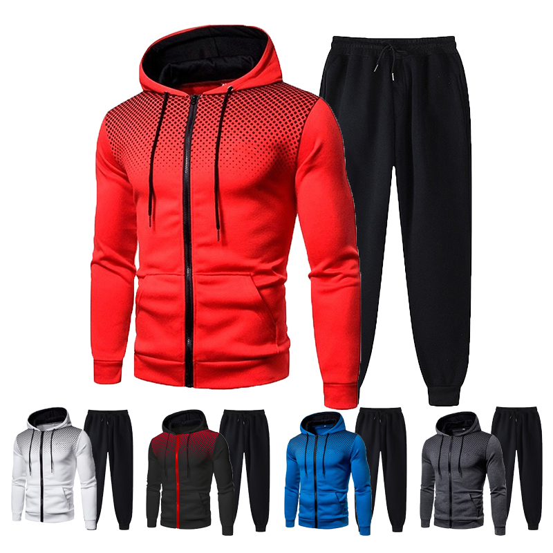 Conjunto de sombrero deportivo con cremallera para hombre, suéter de lana de Color sólido europeo y americano, pantalones informales, otoño e invierno, 2023_voghion.com