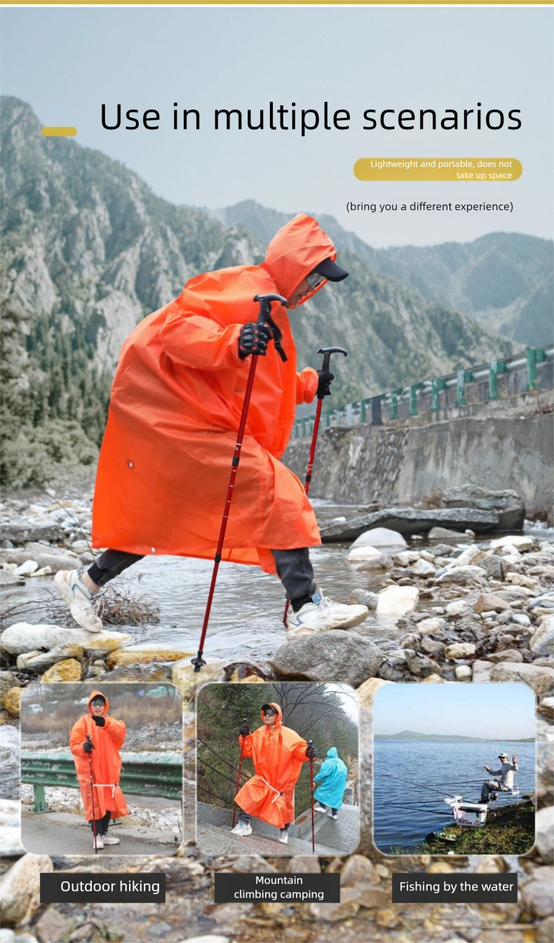 Płaszcz przeciwdeszczowy na wędrówki, podróżny, z grubej tafty poliestrowej, wielofunkcyjny, 3 w 1, ultralekki, trekkingowy_voghion.com