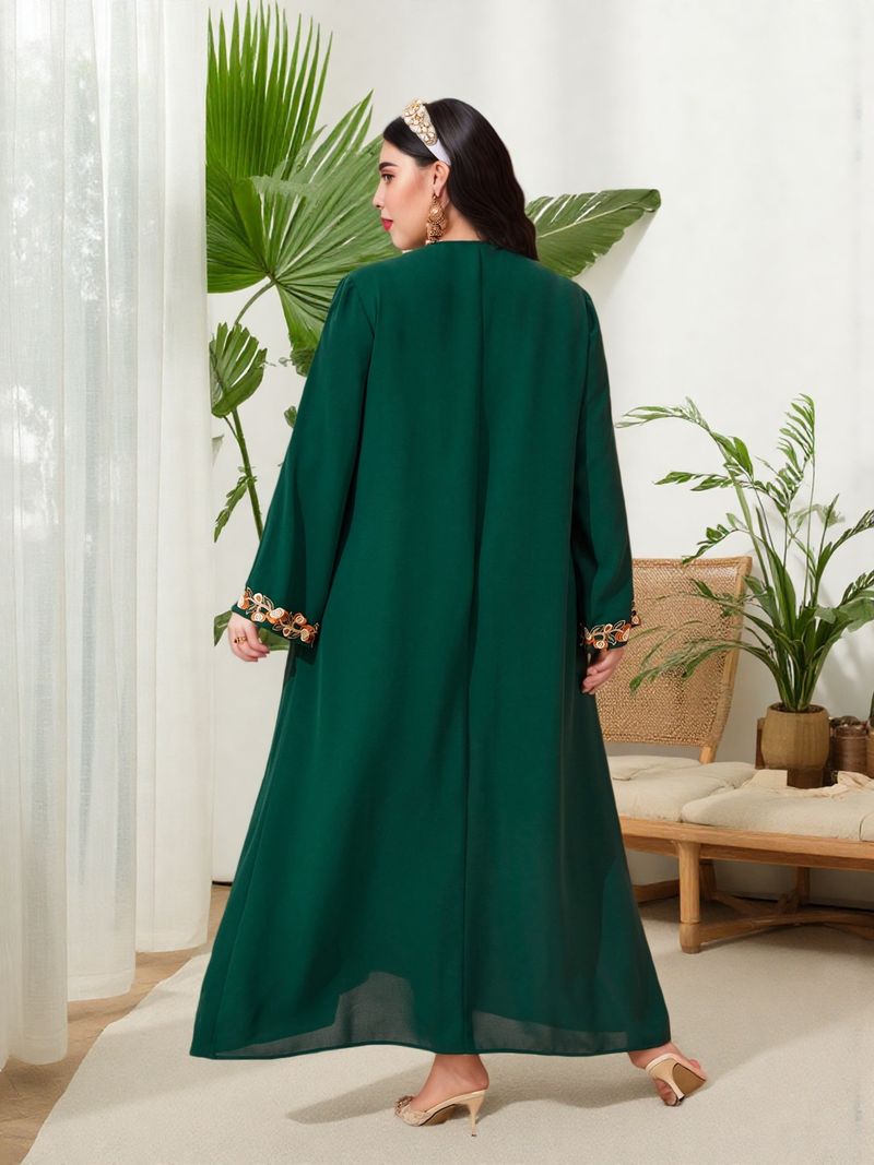 Women's Clothing Eid Al Adha Embroidery Applique Dress Muslim Party Dinner Robe_voghion.com