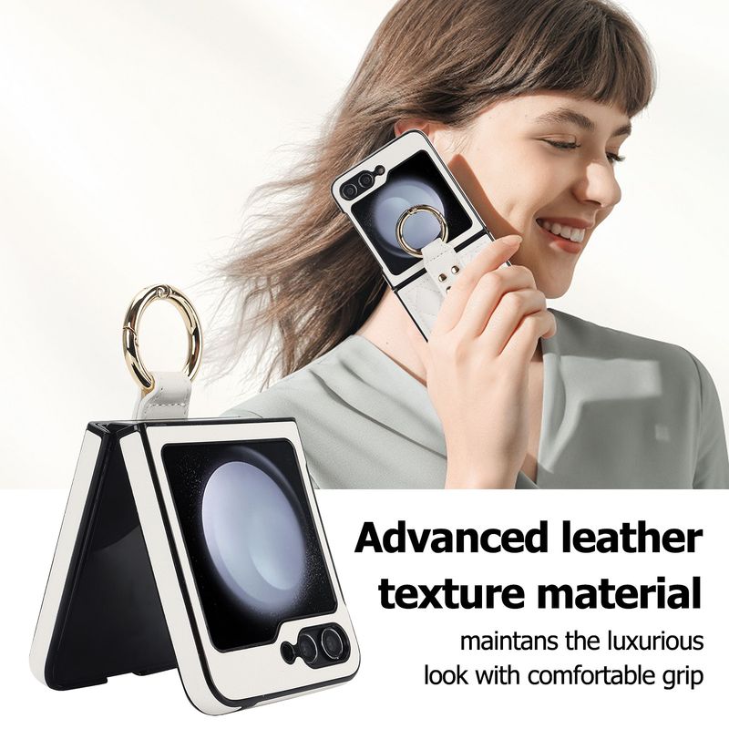 Applicable to Samsung ZFlip6 mobile phone case, rhombus ring, small fragrant wind folding protective case, zflip5/4 leather case, high-end._voghion.com