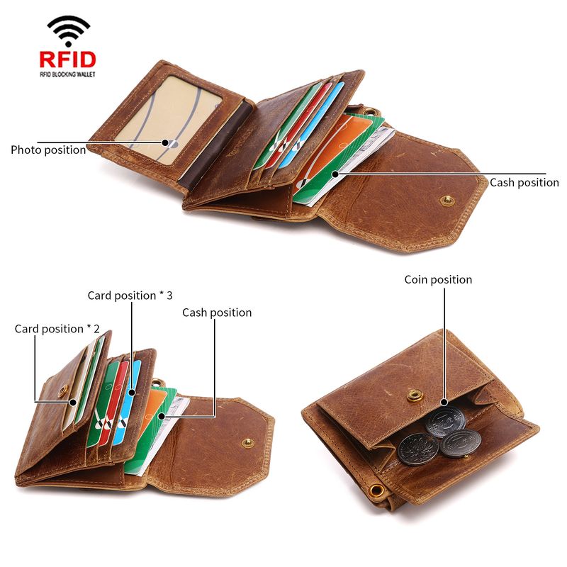 First layer oil wax leather men's RFID anti magnetic and anti-theft real pickup bag short style zero wallet_voghion.com