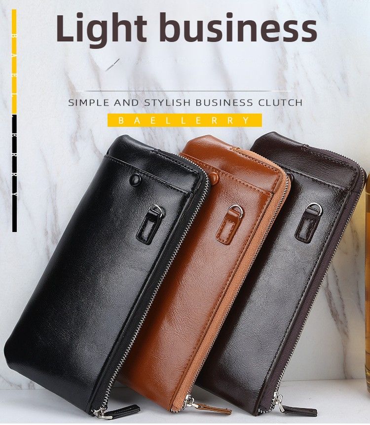 BAELLERR - Portafoglio lungo da uomo, portafoglio sottile, portafoglio in pelle con cerniera e multi-slot per carte, custodia multifunzionale per telefono_voghion.com