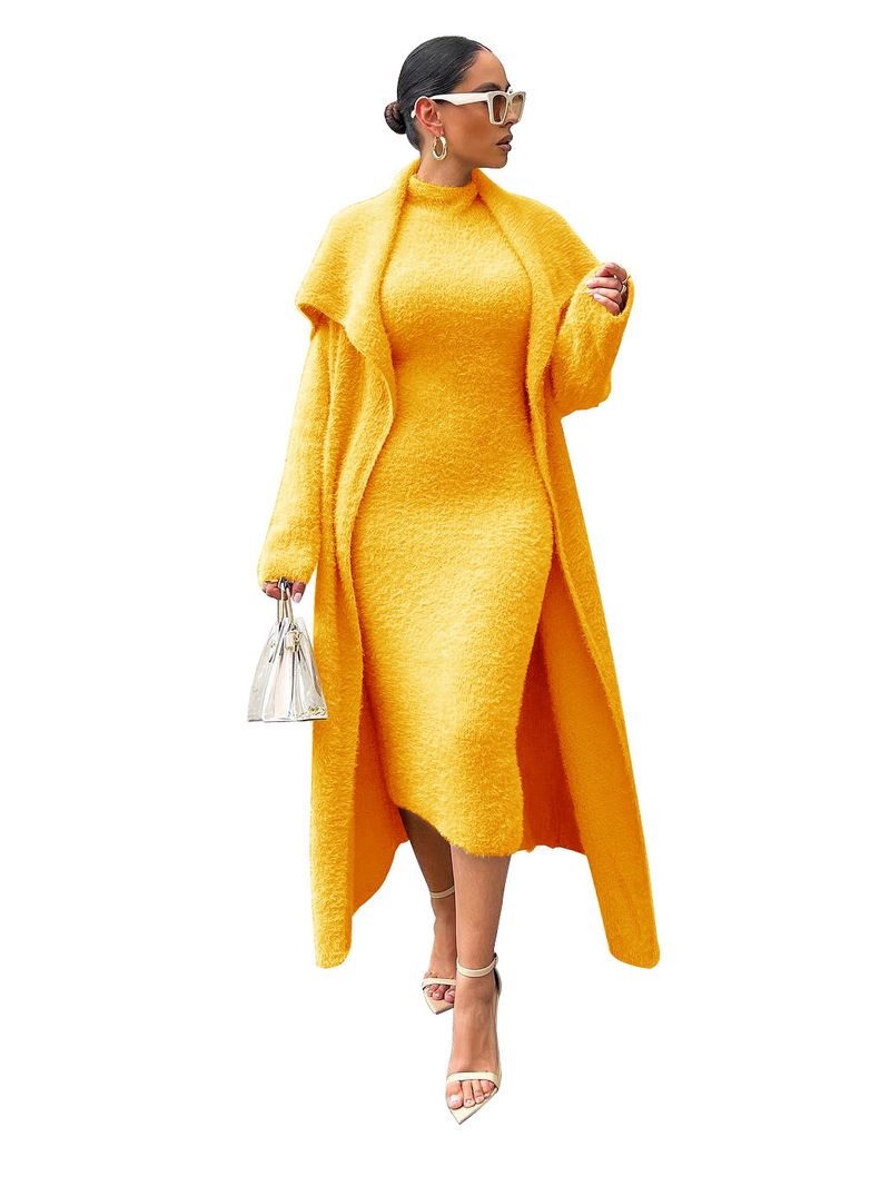 Abbigliamento donna temperamento abito e cappotto due pezzi moda transfrontaliera ampio lungo cardigan velluto completo_voghion.com