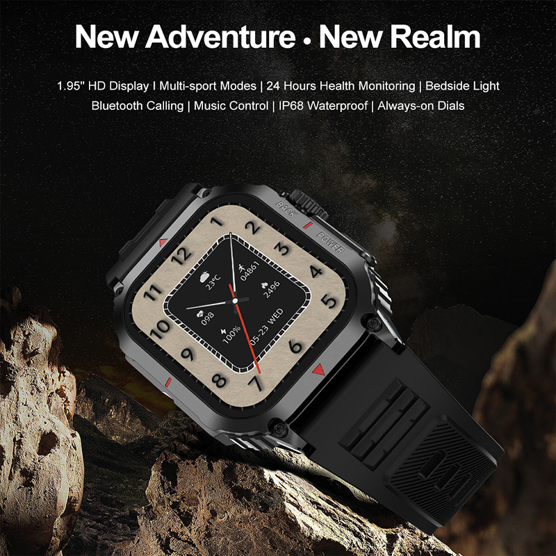 DK66 Smart Watch 1,95 inch Smartwatch Fitness Hardloophorloge Bluetooth Temperatuurbewaking Stappenteller Gespreksherinnering Compatibel met Android iOS_voghion.com