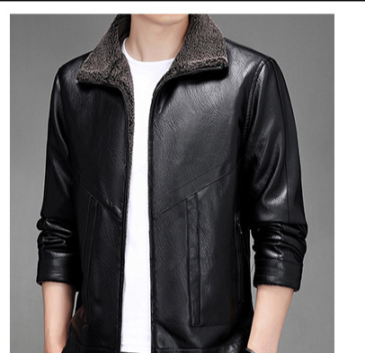Herrenbekleidung, Leder, Business-Mode, lässiger Trend, Frühling und Herbst, neuer Herren-Ledermantel, verdickt mit Pelzkragen, Pendeln_voghion.com