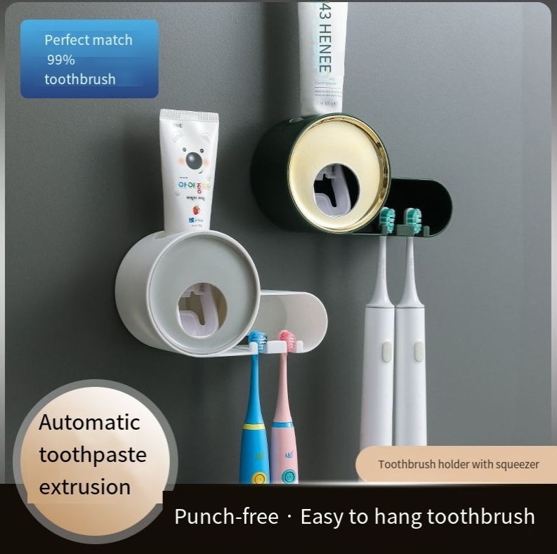 Lichte luxe tandenborstelhouder Automatische tandpastaknijper Muurbevestiging Punch-free Kindertandenborstelhouder Kletsend_voghion.com