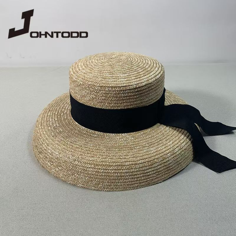 Hot Sale Women's Summer Big Soft Top Straw With Black And White Ribbon Lace Tie M Wide Brim Sun UV Protection Beach Hat Cap_voghion.com