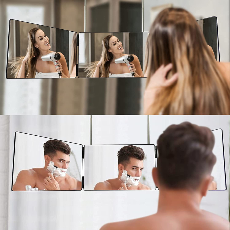 Espejo de 360 grados para cortar el pelo, con ganchos telescópicos de altura ajustable y aumento de 5x, ideal para maquillaje y peinado._voghion.com