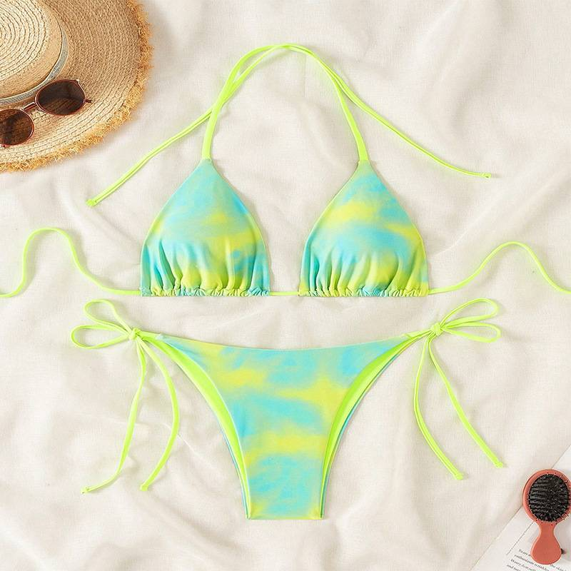 Sexy Camouflage Multicoloured Bandeau Beach Bikini Swimming Costume With Adjustable Side Ties And Low Cut Waist_voghion.com
