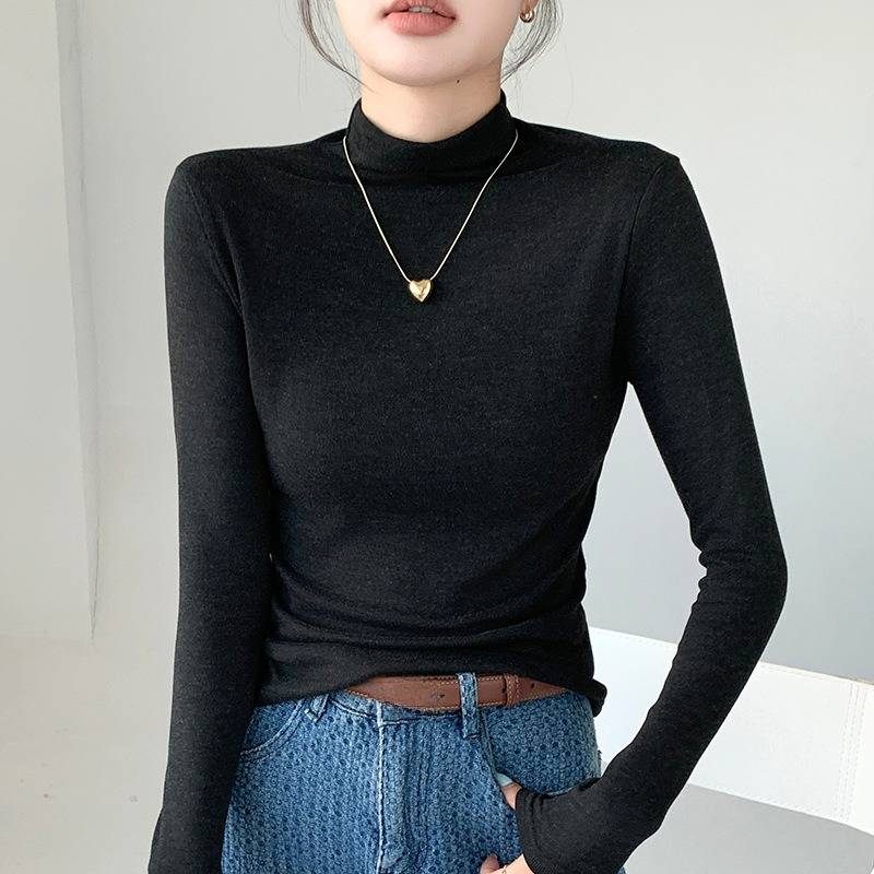 Maglietta termica slim fit con collo semi-alto – Maglia a maniche lunghe da donna, essenziale, elastica e valorizzante, in 6 versatili tonalità neutre (M-XXL)_voghion.com