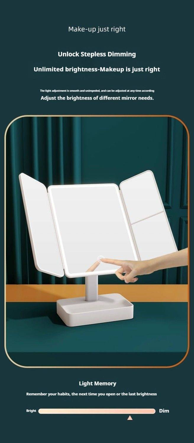 Işıklı Makyaj Aynası Masaüstü LED Aydınlatmalı Masaüstü Dolgu Işığı Katlanır Tuvalet Masası Kabuğu Akıllı Çift Açılır Güzellik Aynası_voghion.com