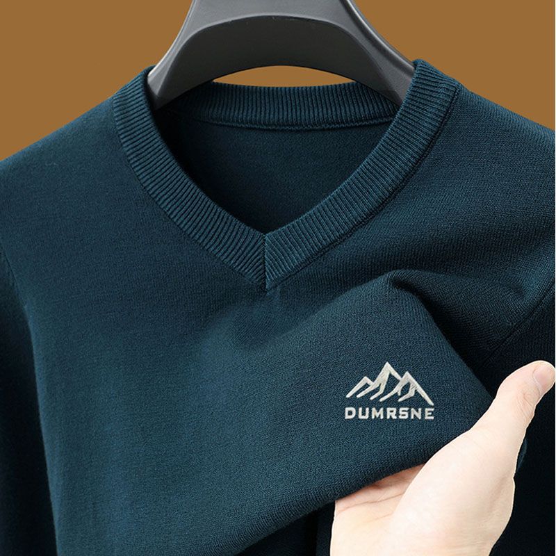 Hochwertiger Wollpullover für Herren, einfarbig, Herbst und Winter, V-Ausschnitt, lässiger, vielseitiger Basispullover_voghion.com