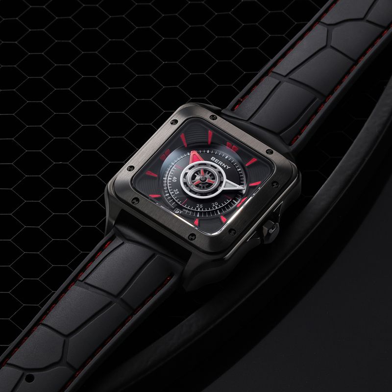 BERNY Automatic Watches For Men Fashion 10ATM Waterpoof Fluororubber Strap Mechanical Square Watch With Date Super Luminous Sapphire Wrist Watch_voghion.com