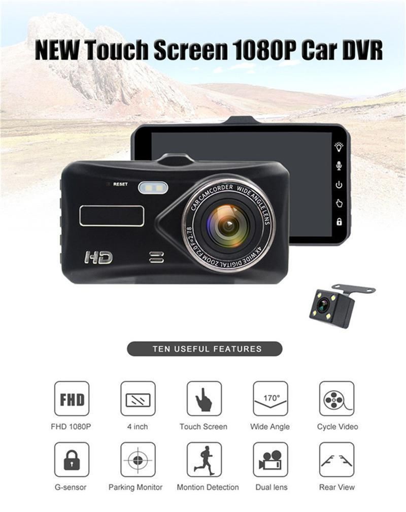 4-Zoll Touchscreen Driving Recorder 1080P virun an hënneschter duebel Opnam Zink Legierung Shell op Lager verstoppt Spigel_voghion.com