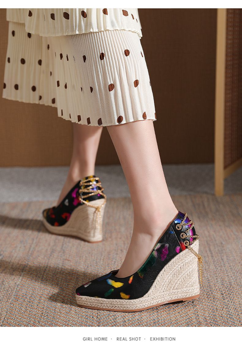 Women’s Shoes Wedge Heel Thick Bottom Pointed Toe Shallow Mouth High Heel Women's Single Shoes Straw Rope Bottom Large Size Shoes Shoes_voghion.com