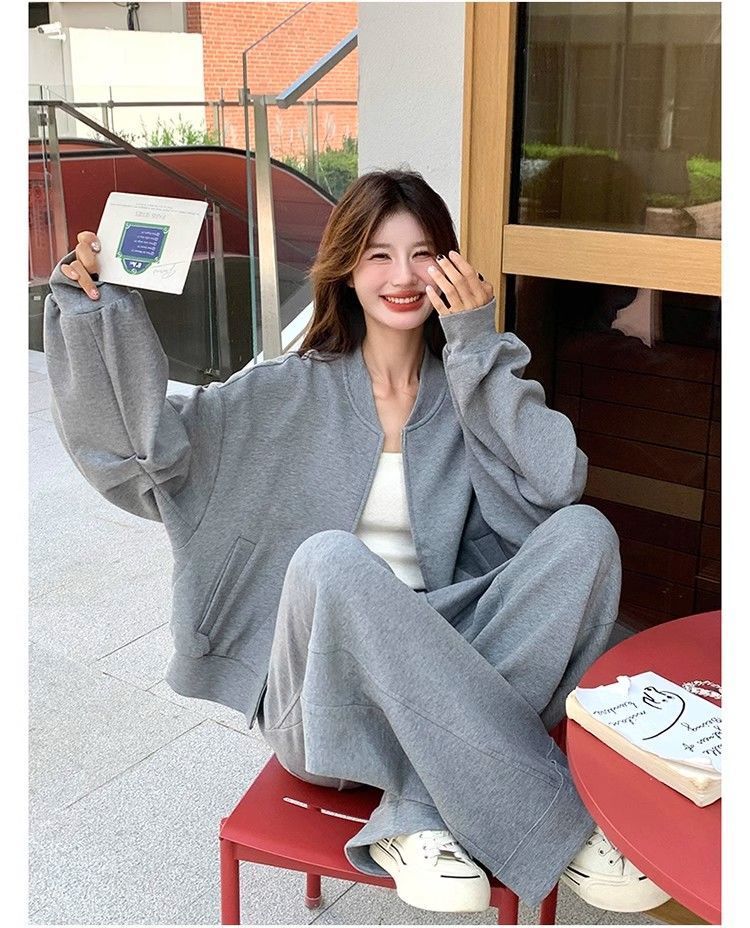 Survêtement deux pièces pour femme, grande taille, extra large, 150 kg, mode, polyvalent, rouge angora, automne, style paresseux, ensemble 2_voghion.com