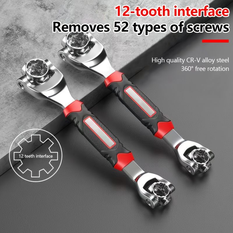 1pc 45# Steel Socket Wrench, 8-in-1 Multifunctional Box End Spanner, Non-Slip Grip Handle, Heavy-Duty CR-V Vanadium Forged Maintenance Tool_voghion.com