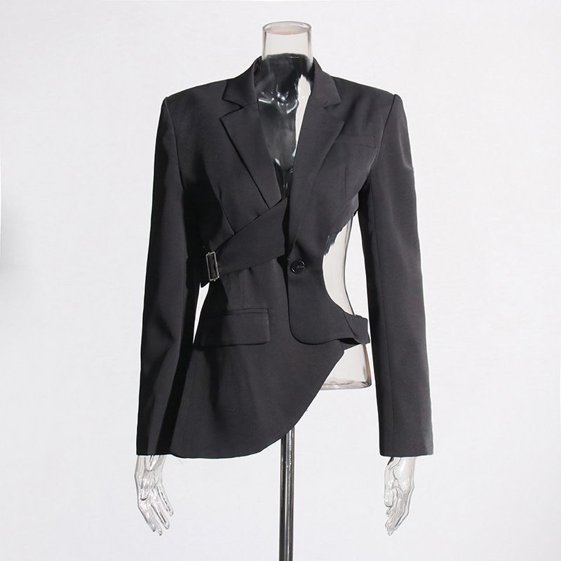2025s Beware Of Asymmetrical Small 2025 New Model With Niche Design, Hollowed Out Waist Revealing Slimming Suit Jacket_voghion.com