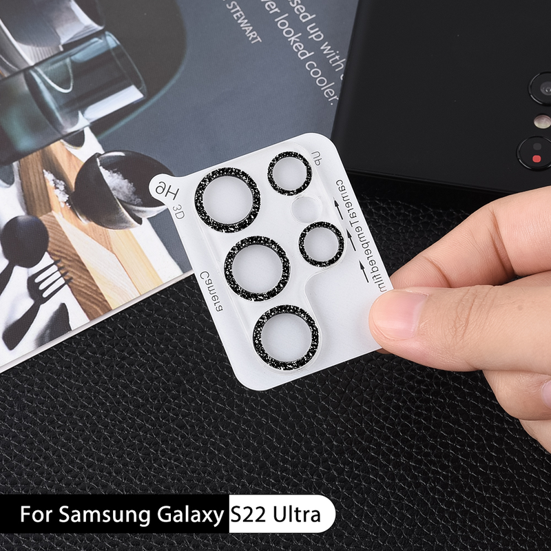 Luksuslik sädelev objektiivikile Samsung Galaxy S23 S22 Ultra Plus 5G täiskaanega karastatud klaasist S23 S22 kaamera objektiivikaitse_voghion.com