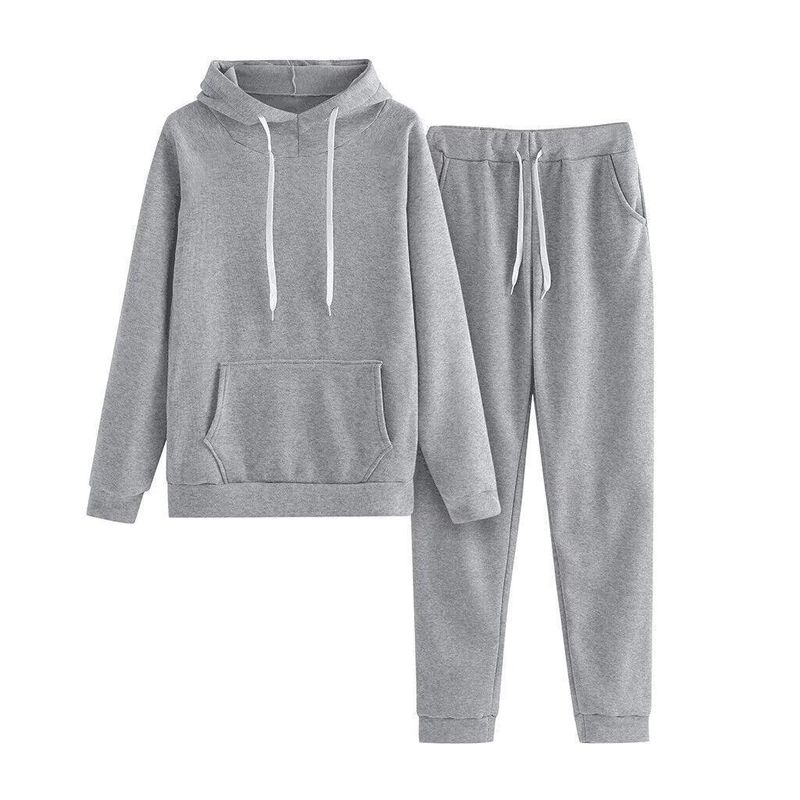 2025 Korean Style New Solid Color Plus Size Long Sleeve Hooded Sweatshirt For Women Casual Loose Two-Piece Set_voghion.com