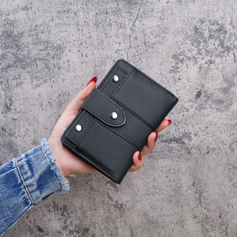 Spring and Summer New Short Retro Frosted Women's Tri-Fold Rivet Buckle Wallet_voghion.com