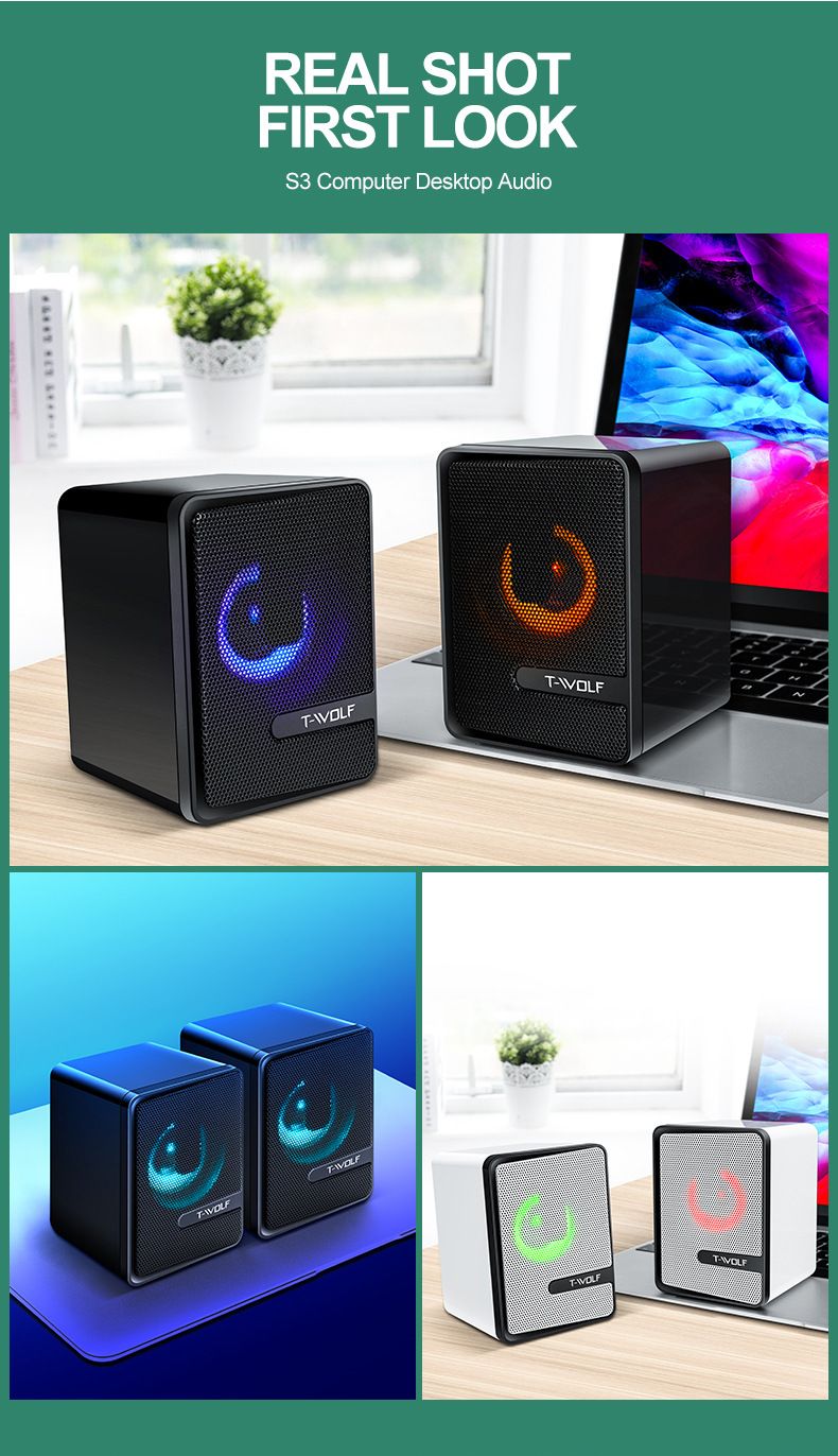 Computer Speaker Wired Luminous Double Diaphragm Notebook Desktop Counter-Box Subwoofer Small Audio_voghion.com