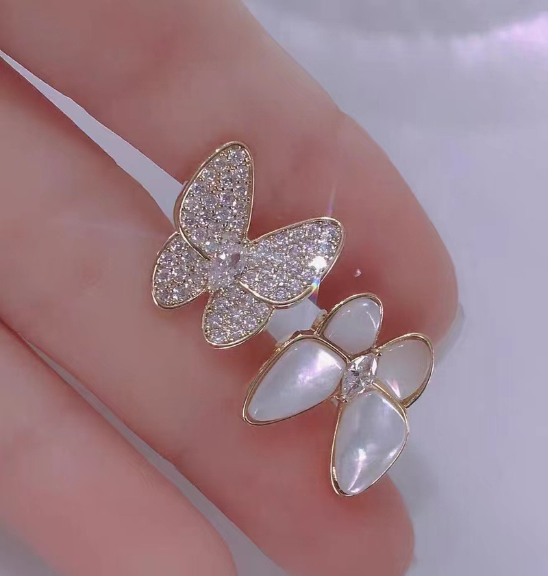 Designer shell temperament butterfly micro-inlaid ring Real gold nano-plated ring niche design sense red ring_voghion.com