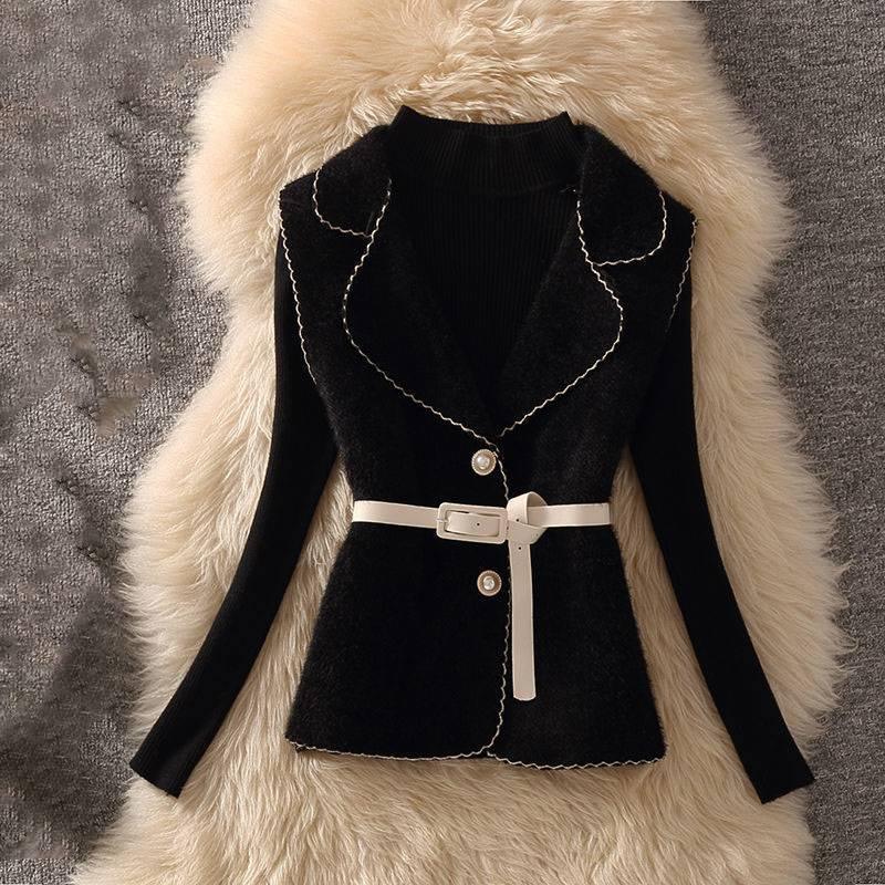 Women's Clothing Autumn Mature Suit Temperament Lady Suit Collar Vest Sweater Hip Skirt Three Piece Suit_voghion.com