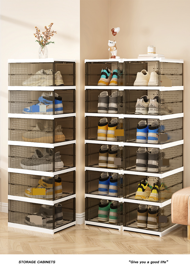 Upgraded Installation Free Thickened Shoe Box With Lid Transparent Shoe Cabinet Storage Box Home Simple Foldable Multi Layer Shoe Rack_voghion.com