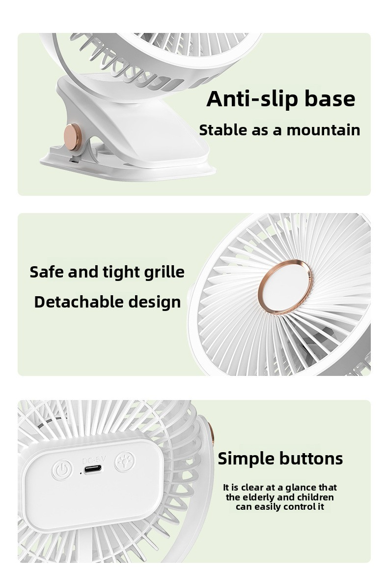 USB Clip Fan Rechargeable Portable Clip Fan Large Capacity Lithium Battery Student Dormitory Desk Lamp Small Fan_voghion.com