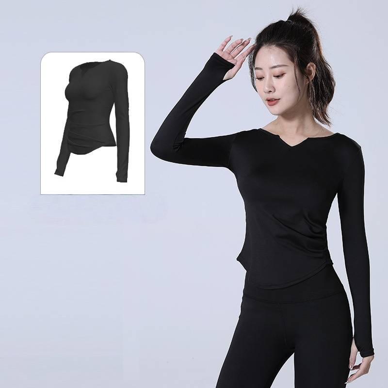 The New Spring-autumn V-neck Naked-feel Yoga Suit: A Tight-fitting, Elastic, High-waisted Hip-lifting Fitness Set For Running, Sports And Cycling._voghion.com
