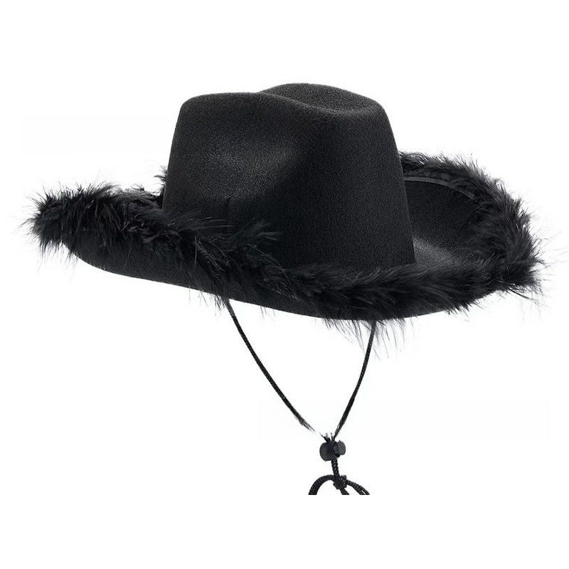 Chapeau de cowboy rose bordé de fourrure, chapeau décoratif bordé de velours, chapeau de cowboy rose, chapeau de cowboy western en feutre_voghion.com