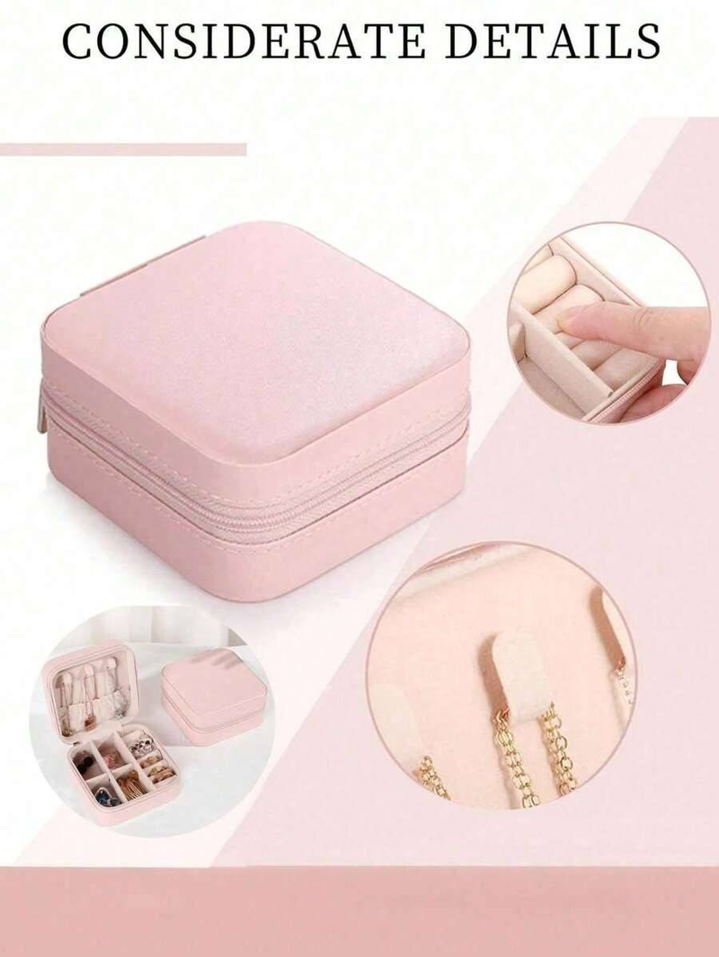 1 Stück rosa tragbare Schmuckaufbewahrungsbox, Reiseetui für Ohrringe, Halsketten und Ringe, einfache Schmuck-Organizer-Box_voghion.com