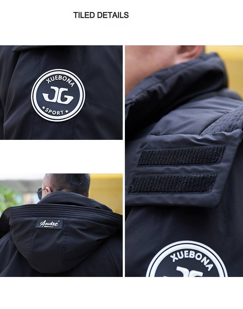 Herrenbekleidung, extra große, lange Daunenjacke mit herausnehmbarem Innenfutter, strapazierfähiger Arbeitsmantel für extrem kaltes Wetter – Schwarz, Rot, Elfenbein_voghion.com
