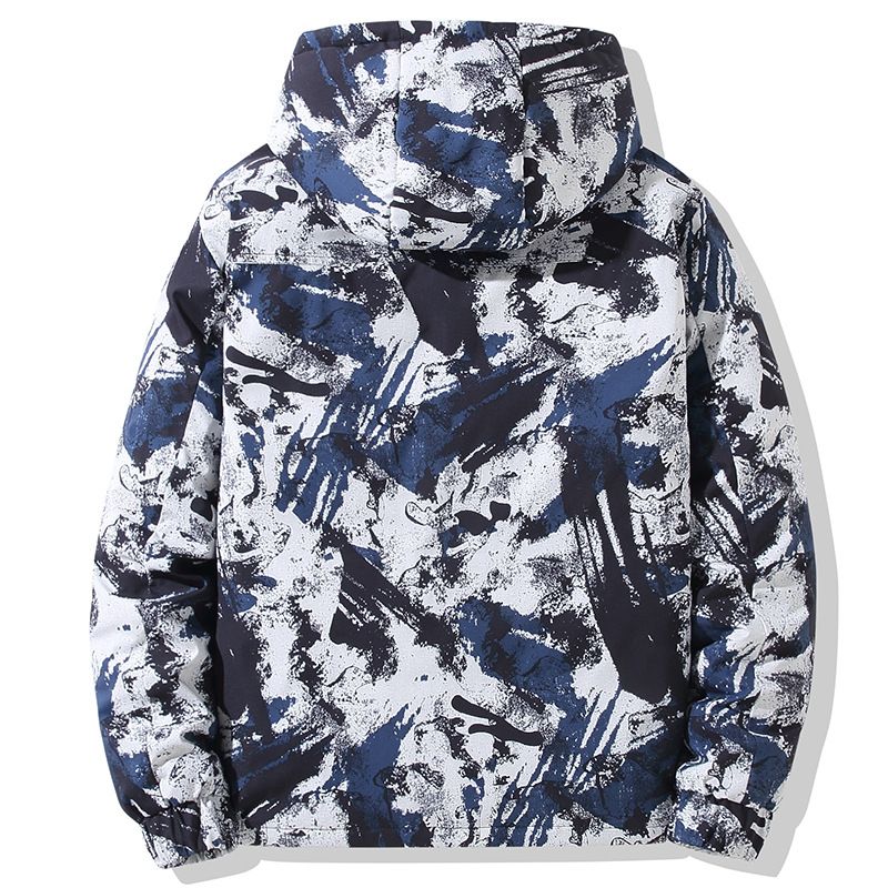 Leichte Daunenjacke für Paare – 550FP weißer Gänsefeder-Kapuzenmantel mit Blumendruck (maschinenwaschbar, Blau/Schwarz, M-3XL)_voghion.com